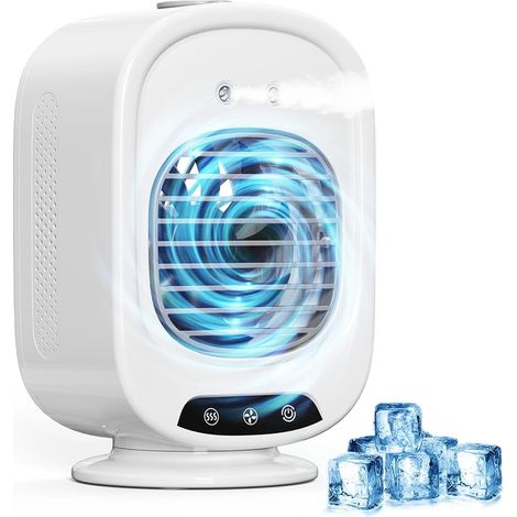 Tragbare mobile Klimaanlage, 4-in-1 Mini-Luftkühler, leise, 3 Geschwindigkeitsstufen, 300 ml, USB, Nebelventilator, Mini-Klimaanlage für Büro, Schlafzimmer, Auto, Camping (Weiß) (1/5)