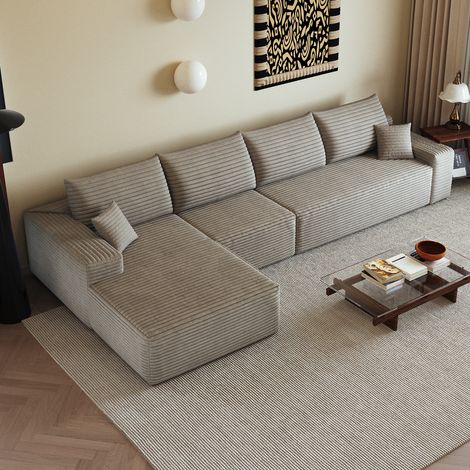 Canapé d'angle en L 340cm,canapé modulaire en velours côtelé, avec chaiselongue,canapé 4 place compression,assise profonde,Chameau