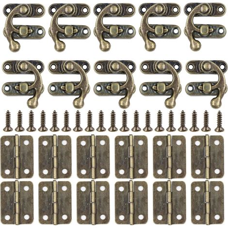 10 ganci di chiusura antichi retrò sinistro/destro + 12 piccole cerniere con viti, perfetti per la decorazione di scatole di legno