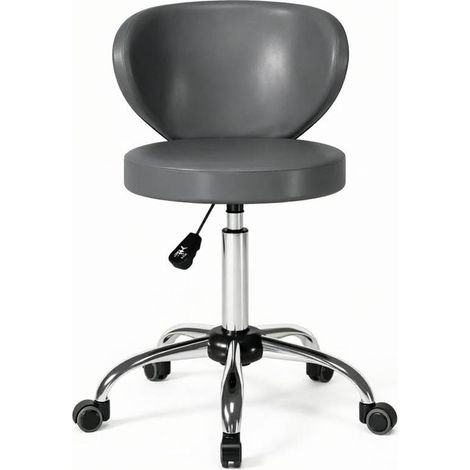Sgabello girevole con ruote 360° in PU grigio, altezza regolabile 73-88 cm, con schienale MODENUIT (1/4)