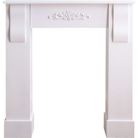 Mobili Rebecca – Cadre cheminée décoratif en bois blanc rustique – Dimensions H 92 cm x L 93 cm x P 22,5 cm – Pour cheminée électrique et bioéthanol