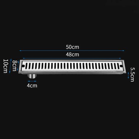 (10x50cm Side)Bathroom Silver Shower 10cm Wide Floor Drain Sus 304 Stainless Steel Large Displacement Deodorant Anti-rust Floor Drain (1/4)