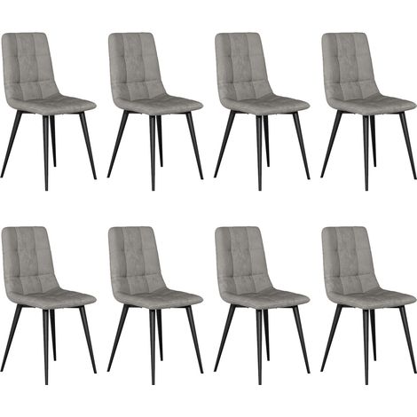 Velvet Dining Chairs Set of 8 Modern Upholstered kitchen Chairs Dining Room Chair Max.180kg Metal Legs Padded Seat Backrest for Living Room Bedroom Grey