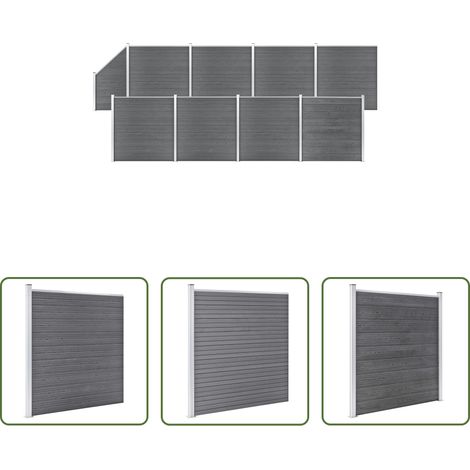 vidaXL Holz-Kunststoff-Zaun - WPC Zaun-Set 8 Quadrate + 1 Schräge 1484x186 cm Grau (1/5)