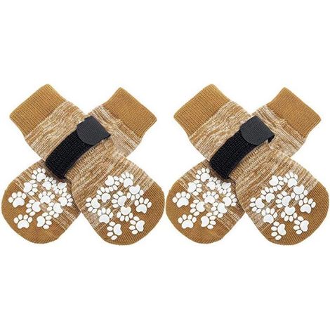Lot de 4 paires de chaussettes antidérapantes pour chien avec bride ajustable, en coton doux pour protéger les pattes et résistantes aux griffures, pour chiens de toutes tailles, en intérieur comme en (1/5)