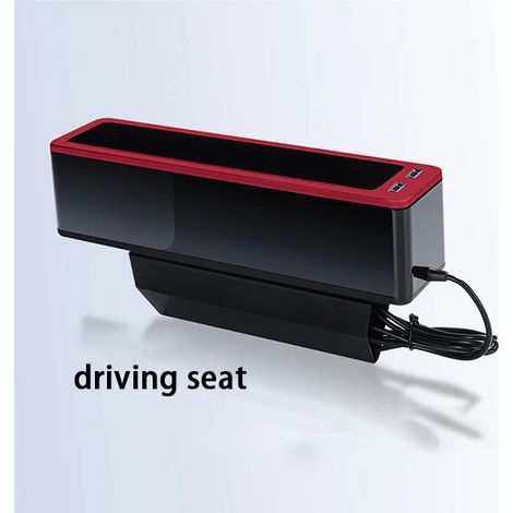 (Siège conducteur rouge) Nouveau cache-siège auto avec double port USB pour le chargement, boîte de rangement intégrée en PVC pour téléphones portables, cartes, chewing-gums et clés.