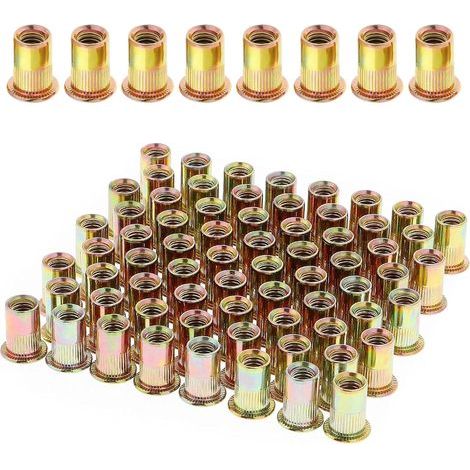 100 Pièces Écrou à Rivet M6 Fileté à Tête Plate, Écrous à Riveter Fileter en Acier au Carbone Zingué, Assortiment M6 Rivet Inserts Filetés pour Métal Plastique (12 mm x 15 mm) (1/5)