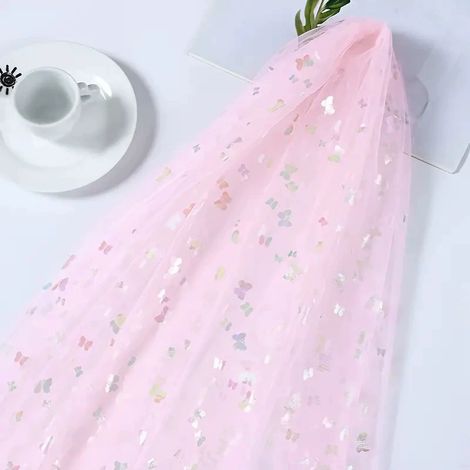 Nappe et chemin de table en mousseline pour mariage, anniversaire et fête, fond photo et arche, Composition : 150 × 100 cm, Couleur : rose clair (1/5)