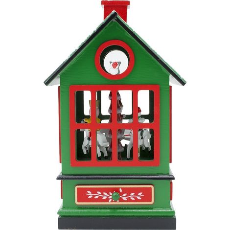 Carillon carrousel chalet en bois avec manivelle musique et mouvement  Couleur: Vert
