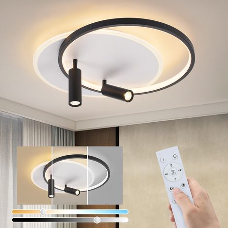 GBLY Deckenlampe LED Deckenleuchte Wohnzimmer: Wohnzimmerlampe Dimmbar 52W 2 stück Deckenstrahler Schwarz mit Fernbedienung Modern Acryl Schlafzimmerlampe Küchenlampe Rund für Haus Küche