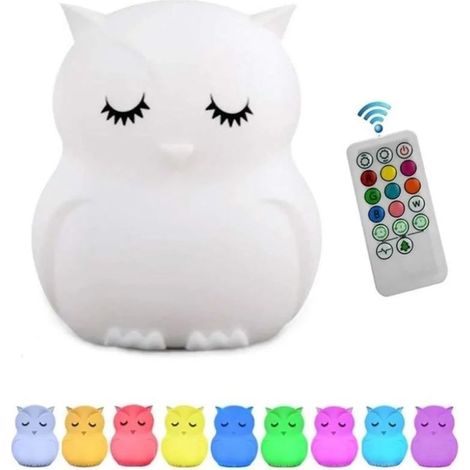 Veilleuse Enfant Chambre Lampe Veilleuse Bebe Veilleuse Hibou Multicolore Rechargeable LED Veilleuse 9 Couleurs Veilleuse Bébé (Télécommande + Tactile Dimm) [Classe énergétique A++] (1/5)