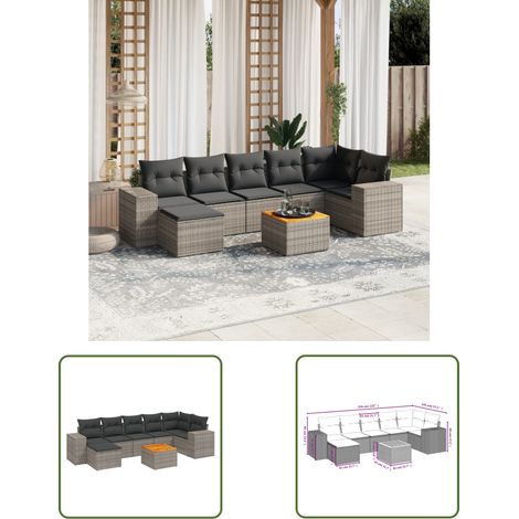 The Living Store 8-tlg. Garten-Sofagarnitur mit Kissen Grau Poly Rattan - Gartenmöbel - Esstischgarnituren - Outdoor Möbel - Lounge Set - Rattan Gartenmöbel (1/3)