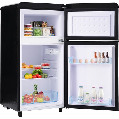 Réfrigérateur rétro 72 L 46x45x91 cm, 2 portes avec congélateur 21 L, classe E, noir