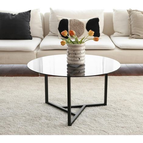 Table basse ronde verre fumé, pied noir 3 branches TULUM (1/5)