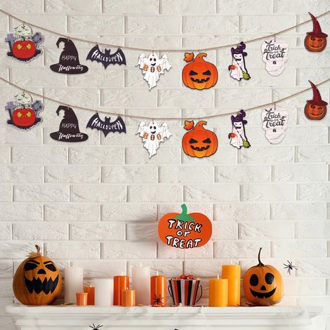 Drapeau En Bois Halloween - Décoration Murale Pour Fête Thématique Fantôme - Idéal Pour Maison Hantée Et Table De Dessert - Lot De 1 (1/5)