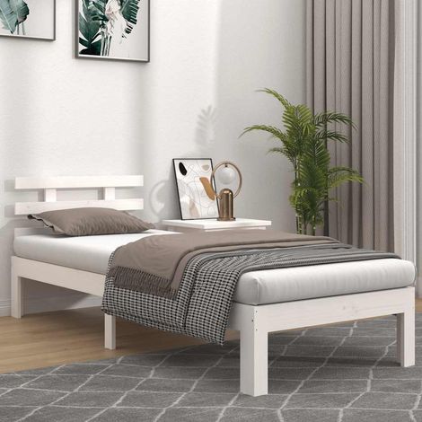Cadre de lit 90 x 200 cm avec tête de lit, pin massif blanc, sans matelas - PANGIVO (1/5)