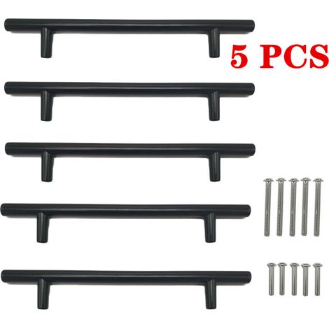 5 pièces poignée d'armoire barre ronde solide en forme de T poignée en alliage d'aluminium armoire américaine poignée de porte de meuble (noir,192mm) (1/5)