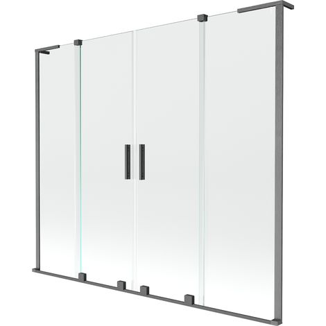 Mexen Velar L Duo Duschabtrennung zum Schieben, 2-teilig, 170 x 150 cm, transparent, gebürstet, gun gray - 896-170-003-02-66 (1/2)