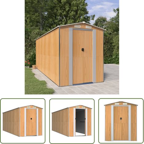 The Living Store Geräteschuppen Hellbraun 192x523x223 cm Verzinkter Stahl - Geräteschuppen - Gartenhaus - Werkzeuglager - Außenschrank - Stauraum (1/5)