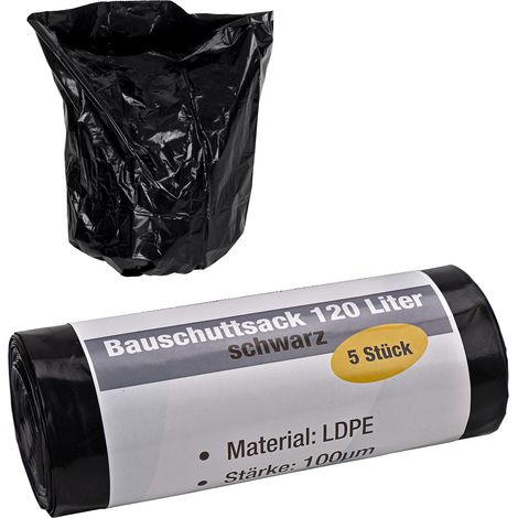 Kestek Bauschuttsäcke 120L schwarz 5er Pack Abfallsäcke Müllsäcke 100µm stabil (1/3)