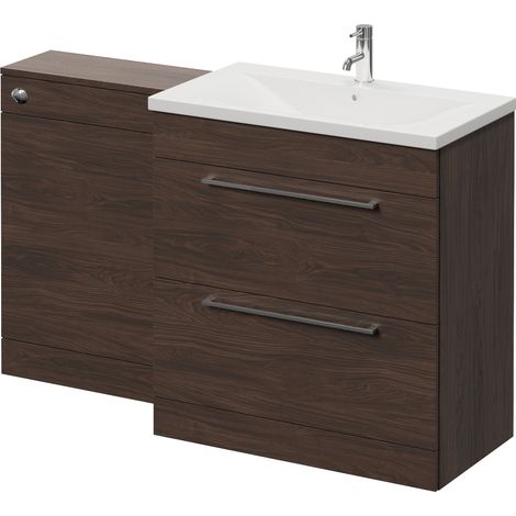 Napoli 460 Cento Brown Oak 1400mm 2 Drawer Vanity Unit Toilet Suite with Glide Basin - 1400mm - Chrome 480mm HandleWithout Kingston Toilet Pan