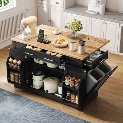 Kücheninsel 138x86x92 cm aus MDF in Schwarz mit EU-Steckdose, für kleine Räume – MEUBLIV (1/5)