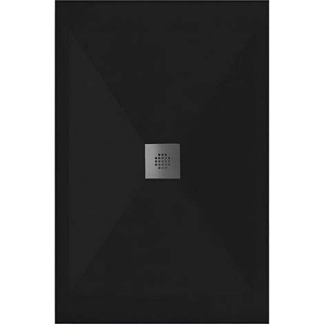 Mineralguss-Duschwanne extra flach DEXA Schieferoptik SCHWARZ 70x70 cm Ablaufschutz in Chrom