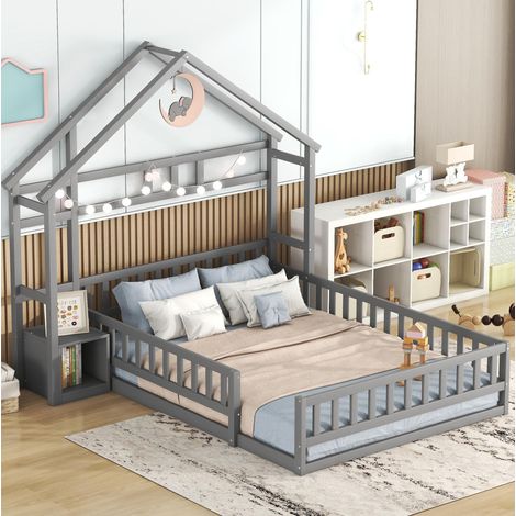 letto salvaspazio 140x200 casetta sponda bimbi grigio HAVRYA (1/5)