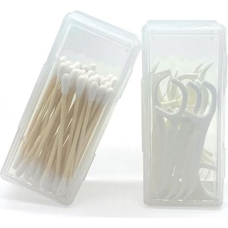Set da viaggio per cotton fioc e stuzzicadenti: dispenser portatile in 2 pezzi, scatola trasparente per riporre cotton fioc e salviettine umidificate. (1/5)