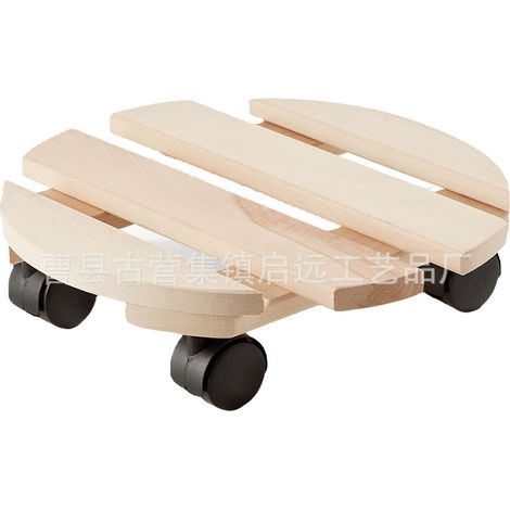 Support à roulettes rustique pour pot de fleurs d'intérieur, en bois massif antidérapant. (1/5)
