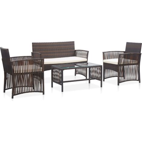 4-tlg. Garten-Lounge-Set mit Auflage Poly Rattan Braun