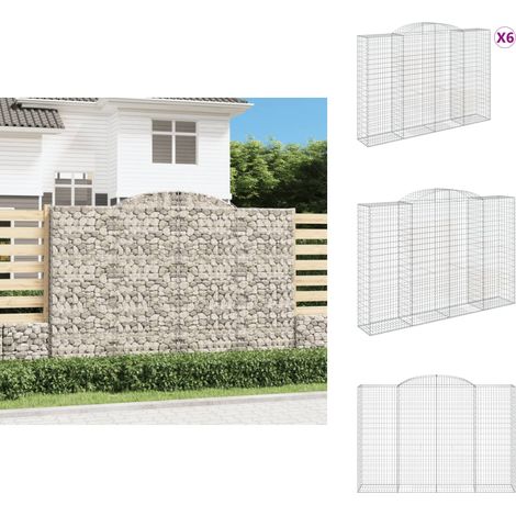 Gabionen mit Hochbogen 6 Stk. 300x50x200/220cm Verzinktes Eisen - Gabionen - Gabionenkorb - Gartendeko - Gartenzubehör - Zaun (1/5)
