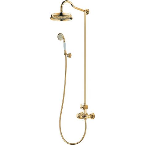 Otitec – Colonne de douche thermostatique couleur or – Douche de tête en laiton ø22,5 cm – Flexible 150 cm – Revêtement PVD avancé (1/3)
