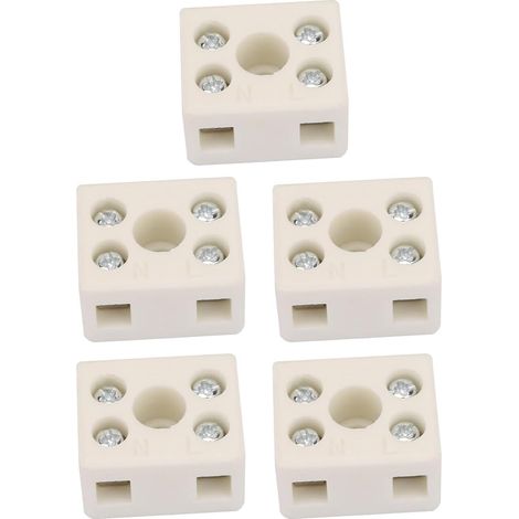 Lot de 5 borniers en céramique, connecteur en Porcelaine à 2 Voies, 10 A, 250 V, bornes électriques en céramique Haute température pour connexions de câbles (1/5)
