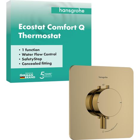 Ecostat Comfort Q - Mitigeur de douche thermostatique, Robinet de douche encastré avec arrêt de sécurité à 40°C, Thermostat 1 sortie, Aspect doré poli, 33712990 (1/5)