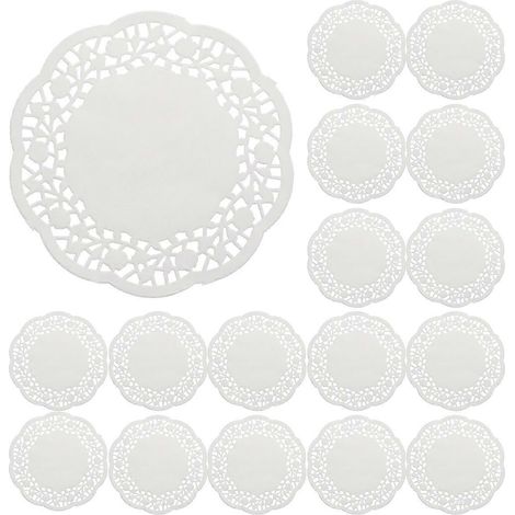 100 napperons jetables en papier dentelle blanc absorbant l'huile, doublure de boîte à gâteaux, papier d'emballage, 14 cm (5,5 pouces) (1/5)