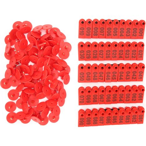 Croquetas auriculares para cerdos, vacas y ovejas, tarjetas de identificación para animales de granja, crotales auriculares para cabras, paquete de 100, rojo