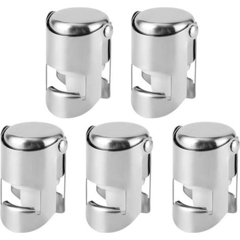 5 pcs Champagne Wine Stopper Beverage Bottle Sealer for Home Bar Use, Stainless Steel-GOL (1/4)