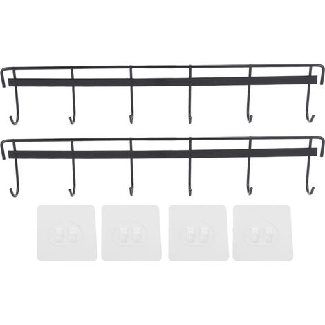 2 porte-manteaux muraux en acier inoxydable avec 6 crochets pour vêtements, serviettes et chapeaux (noir) (1/5)