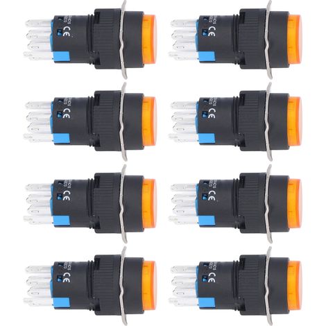 25 interrupteurs poussoirs à verrouillage automatique ABS laiton ronds 8 broches 220V jaune lot de 25 (1/5)