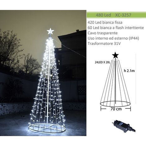 Albero di natale in metallo con 480 led incorporati impermeabile da esterno ed interno 31V  luce bianco freddo caldo o blu  Bianco freddo