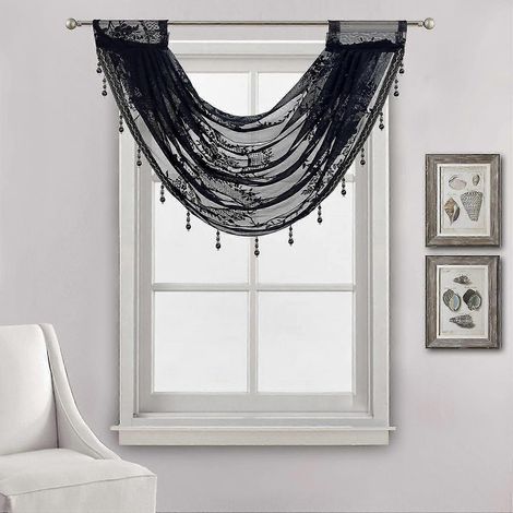 Voilage brodé fleuri pour petite fenêtre, voile semi-transparent filtrant la lumière, rideau à tringle 1 panneau, décoration fenêtre élégante (1/5)