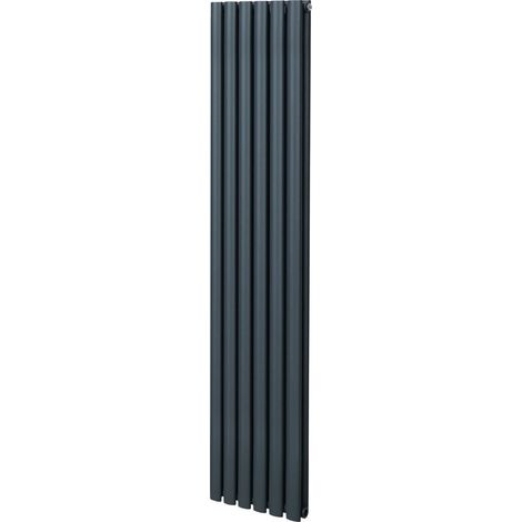 Radiatore a colonna ovale 1800mm x 360mm Doppio pannello Termosifone Grigio antracite Acciaio Orizzontale Inclusi Spazzola per la pulizia Kit di fissaggio e staffe