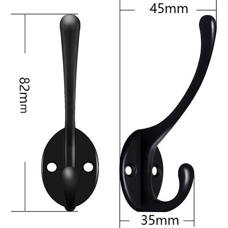 Patère Murale, Noir Crochets Mural Muraux Double Manteaux Patères Coat Hooks avec Vis 12 Pièces (1/5)