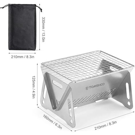 Réchaud à bois de camping avec plaque de cuisson, portable, pliable, en acier inoxydable, pour la randonnée et le barbecue. (1/3)