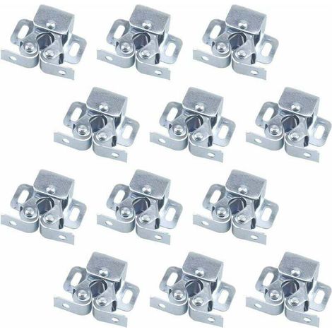 Set mit 12 Türriegeln, Türschließern, Doppelrollenriegeln für Drehtüren von Möbeln, Schranktürriegeln, Doppelrollenriegeln, Schranktürriegeln (silber) (1/5)