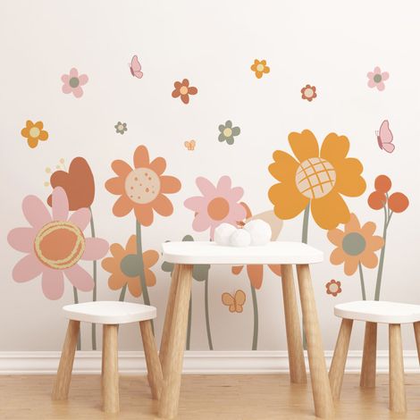 Lntyq Stickers Muraux Marguerite Autocollant Mural Boho Fleurs Jardin Deco Stickers Chambre Enfants Bébé Salon Décoration