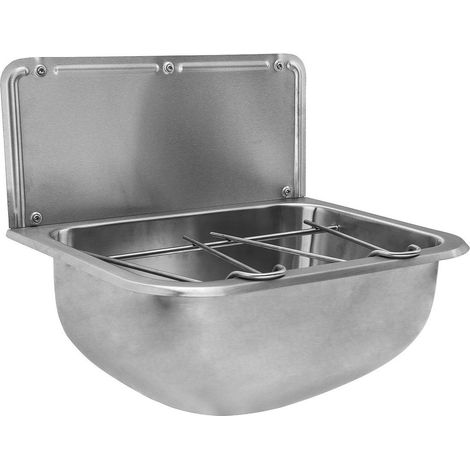 Évier utilitaire suspendu avec plaque arrière et grille 460x246x342 mm, inox brossé
