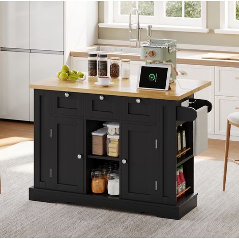 Isola da cucina 132 x 40/70 x 87 cm in effetto legno con piano allungabile, cassetti e ruote (1/5)