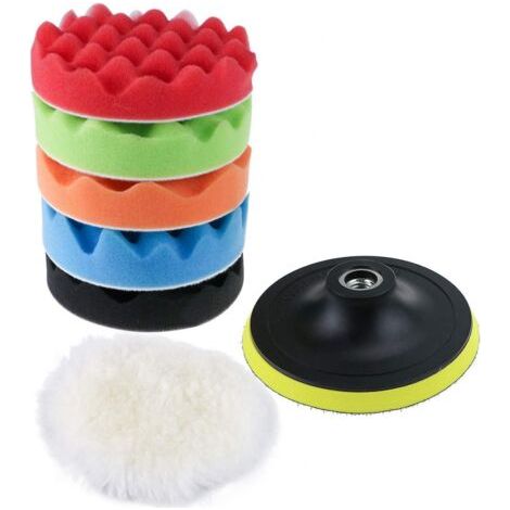 Kit d'éponge de polissage avec adaptateur de perceuse et tampons de cirage en laine, ensemble de 7 tampons de polissage de voiture 5 pouces (1/5)